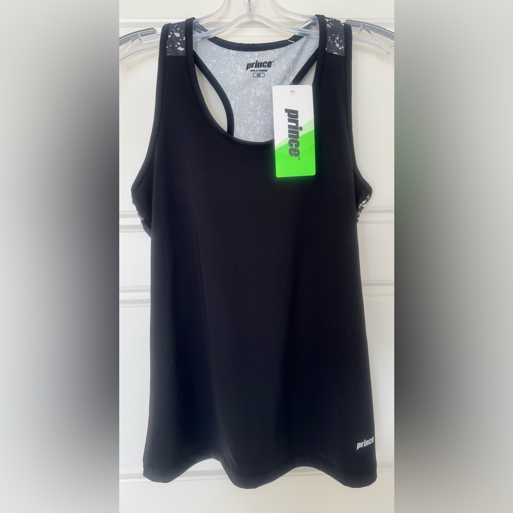 Prince Tennis Racerback Tank Women's XS Black Lunar‎ Splatter Fashion Print NWT